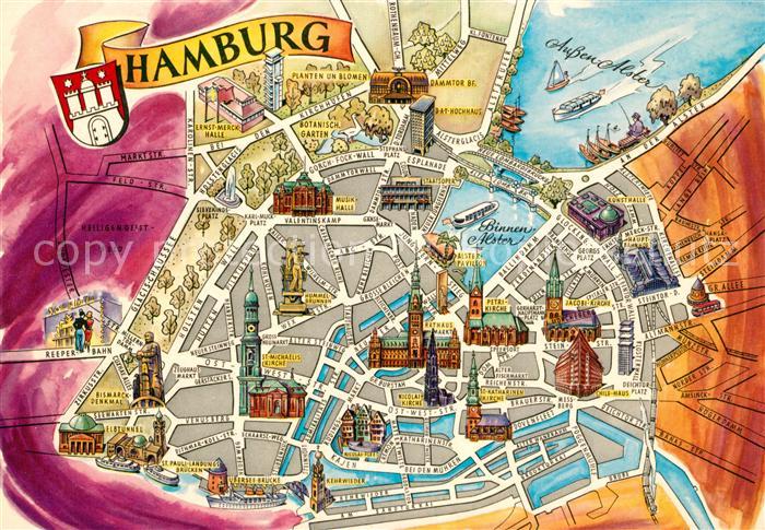 AK / Ansichtskarte Hamburg Stadtkarte Illustration Kat. Hamburg Nr
