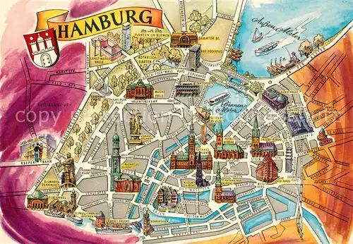 AK / Ansichtskarte Hamburg Stadtkarte Illustration Kat. Hamburg