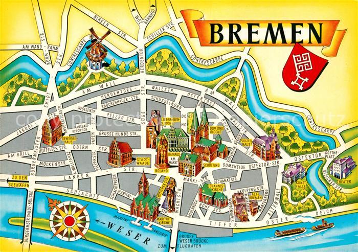 AK / Ansichtskarte Bremen City Weser Stadtplan Kat. Bremen Nr. Kb62869 ...