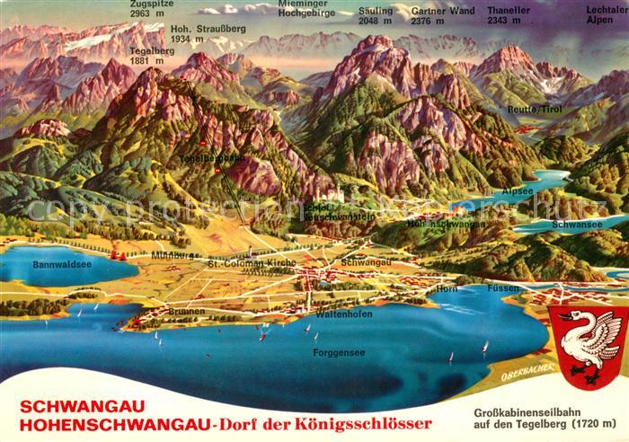 AK / Ansichtskarte Fuessen Allgaeu Panoramakarte mit Schwangau