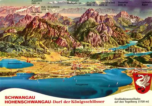 AK / Ansichtskarte Schwangau Panoramakarte mit Hohenschwangau Kat. Schwangau