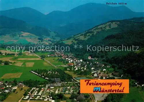AK / Ansichtskarte Muenstertal Schwarzwald Fliegeraufnahme mit Feriencamping Muenstertal und Belchen Kat. Muenstertal