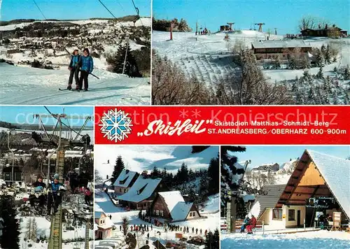 AK / Ansichtskarte St Andreasberg Harz Skistadon Matthias Schmid Berg Doppel Sessellift Dorfmotive Kat. Sankt Andreasberg