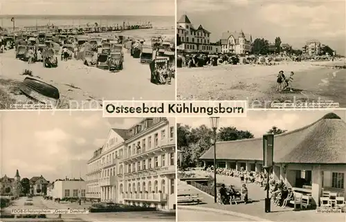 AK / Ansichtskarte Kuehlungsborn Ostseebad Strand Seebruecke FDGB Erholungsheime Wandelhalle Kat. Kuehlungsborn