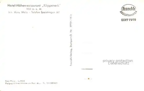 AK / Ansichtskarte Spaichingen Hotel Hoehenrestaurant Klippeneck Fliegeraufnahme Kat. Spaichingen