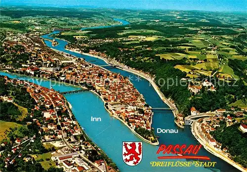 AK / Ansichtskarte Passau Fliegeraufnahme mit Inn Donau und Ilz Kat. Passau