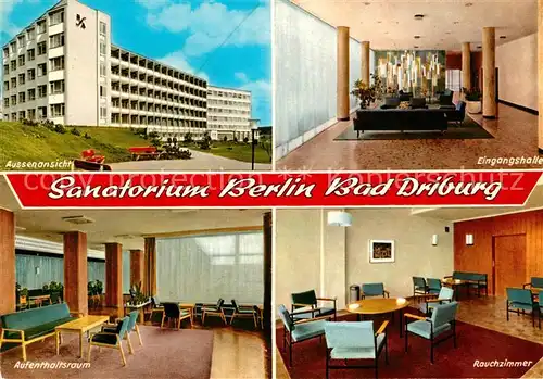 AK / Ansichtskarte Bad Driburg Sanatorium Berlin Aussenansicht Eingangshalle Aufenthaltsraum Rauchzimmer Kat. Bad Driburg