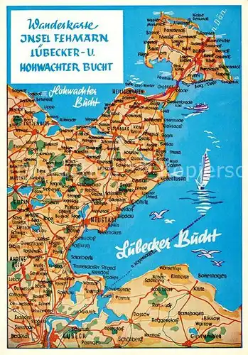 AK / Ansichtskarte Insel Fehmarn Wanderkarte mit Luebecker und Hohwachter Bucht Kat. Fehmarn