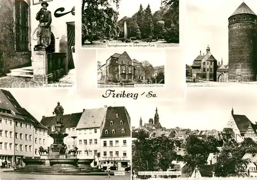 AK / Ansichtskarte Freiberg Sachsen Donatsturm Marktplatz Bergmann Dom Kat. Freiberg