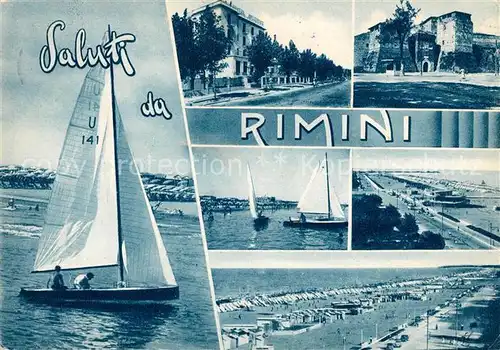 AK / Ansichtskarte Rimini Strand Burg Segelboot Kat. Rimini