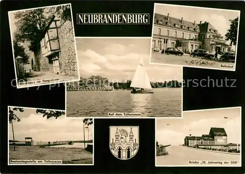 AK / Ansichtskarte Neubrandenburg Wieckhaus Fangelturm Bahnhof Tollensesee Bruecke 10 Jahrestag DDR Kat. Neubrandenburg