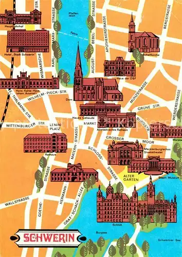 AK / Ansichtskarte Schwerin Koenigs Wusterhausen Stadtplan Illustration Kat. Schwerin Koenigs Wusterhausen