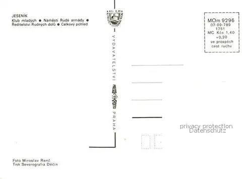 AK / Ansichtskarte Jesenik Klub mladych Namesti Rude armady Reditelstvi Rudnych dolu Kat. Freiwaldau