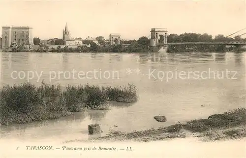 AK / Ansichtskarte Tarascon Bouches du Rhone Panorama pris de Beaucaire Pont suspendu sur le Rhone