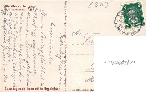 AK / Ansichtskarte Marschall Vinzenz Rothenburg ob der Tauber mit Doppelbruecke  Kat. Kuenstlerkarte