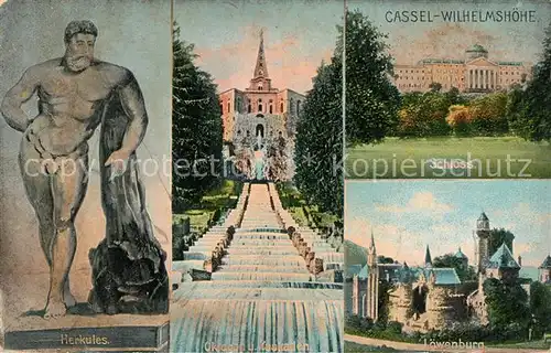 AK / Ansichtskarte Wilhelmshoehe Kassel Herkules Statue Oktogon Kaskaden Schloss Loewenburg Kat. Kassel