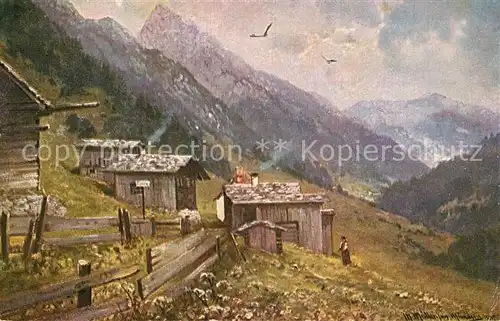 AK / Ansichtskarte Sachrang Chiemgau Bergdorf Landschaftspanorama Allgaeuer Alpen Kuenstlerkarte Kat. Aschau i.Chiemgau