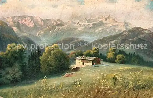 AK / Ansichtskarte Sachrang Chiemgau Landschaftspanorama Alpen Berghuette W. Maier Kuenstlerkarte Kat. Aschau i.Chiemgau