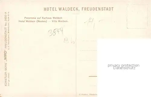 AK / Ansichtskarte Verlag WIRO Wiedemann Nr. 2450 A Hotel Waldeck Freudenstadt Kat. Verlage