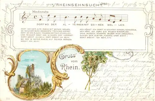 AK / Ansichtskarte Liederkarte Rheinsehnsucht Litho Kat. Musik