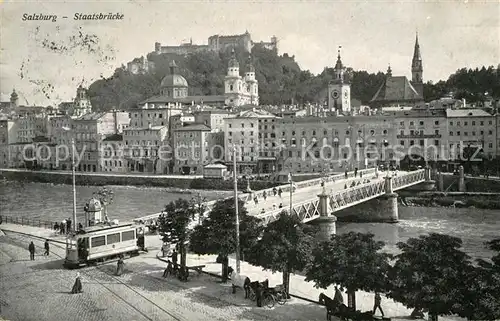 AK / Ansichtskarte Strassenbahn Salzburg Staatsbruecke  Kat. Strassenbahn