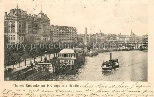 AK / Ansichtskarte London Thames Embankment and Cleopatra s Needle Boat Kat. City of London