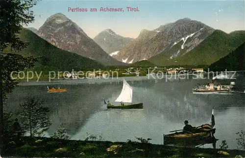 AK / Ansichtskarte Pertisau Achensee Uferpartie am See Boote Dampfer Alpenpanorama Kat. Eben am Achensee