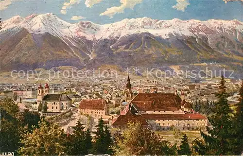 AK / Ansichtskarte Innsbruck Stadtpanorama vom Berg Isel gegen Norden Alpen Kuenstlerkarte Kat. Innsbruck