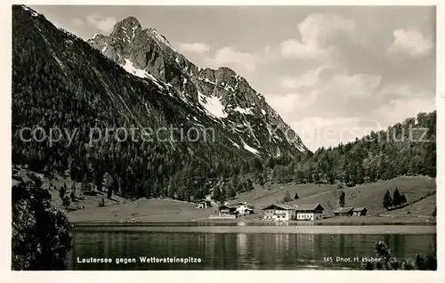 AK / Ansichtskarte Lautersee Mittenwald gegen Wettersteinspitze Serie Deutsche Heimatbilder Huber Karte Nr 145 Kat. Mittenwald