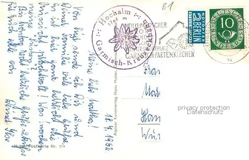 AK / Ansichtskarte Garmisch Partenkirchen Hochalm gegen Wettersteinwand und Karwendel Huber Karte Nr 374 Kat. Garmisch Partenkirchen