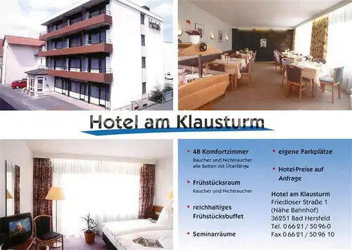 AK / Ansichtskarte Bad Hersfeld Hotel am Klausturm Gastraum Zimmer Kat. Bad Hersfeld