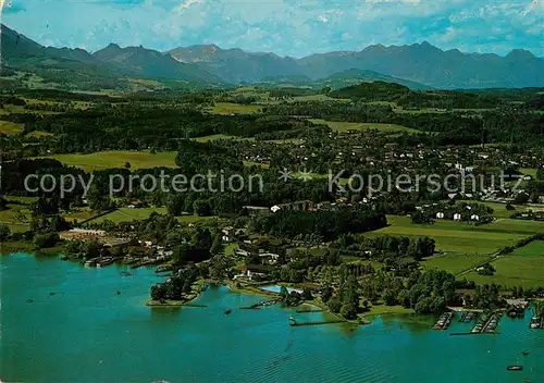 AK / Ansichtskarte Stock Chiemsee Hafen und Prien Fliegeraufnahme Kat. Prien Chiemsee