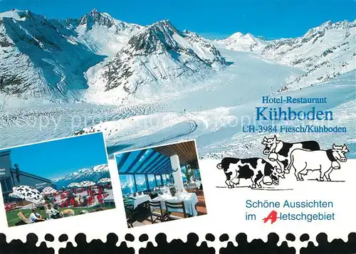 AK / Ansichtskarte Fiesch Hotel Restaurant Kuhboden Terrasse Gaststube Panorama Kat. Fiesch