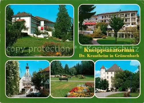 AK / Ansichtskarte Bad Groenenbach Kneippsanatorium Dr Krautheim Rathaus Park Schloss Kat. Bad Groenenbach