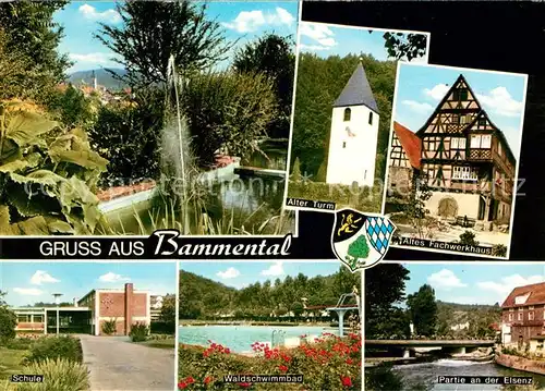 AK / Ansichtskarte Bammental Alter Turm Fachwerkhaus Schule Waldschwimmbad Elsenzpartie Kat. Bammental