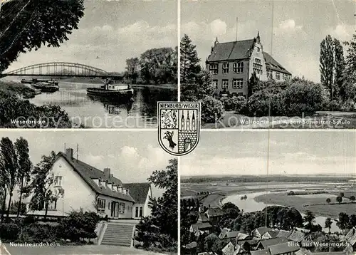 AK / Ansichtskarte Nienburg Weser Weserbruecke Wallpartie Albert Schweitzer Schule Naturfreundheim Kat. Nienburg (Weser)