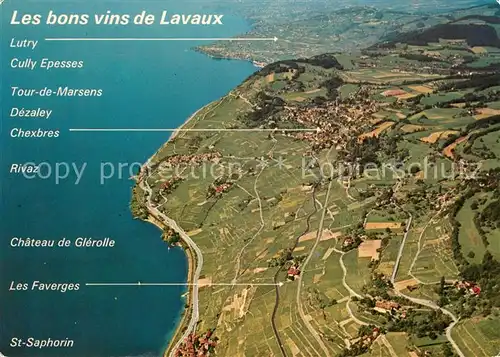 AK / Ansichtskarte Lausanne VD Les coteaux de Lavaux entre Lausanne et Vevey Vue aerienne Kat. Lausanne