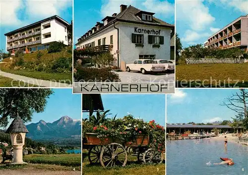 AK / Ansichtskarte Drobollach Faaker See Hotel Pension Karnerhof Dependance I und II Bildstock Blumenwagen Strandbad
