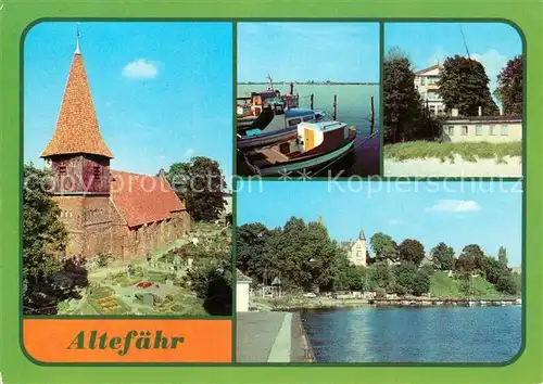 AK / Ansichtskarte Altefaehr Ruegen Dorfkirche Seglerhafen Reha der Volkswerft Stralsund Anlegestelle Kat. Altefaehr