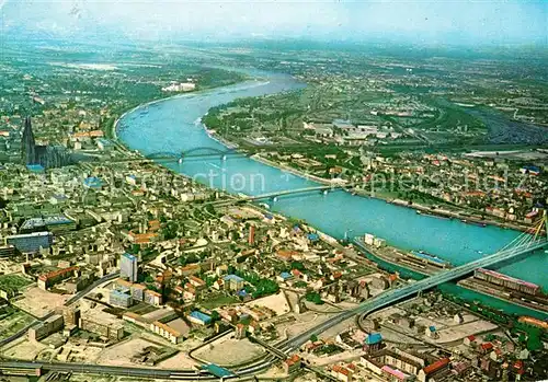 AK / Ansichtskarte Koeln Rhein Stadtblick mit Rheinlauf Fliegeraufnahme Kat. Koeln