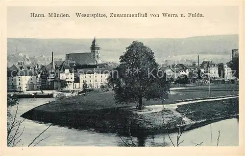 AK / Ansichtskarte Hann. Muenden Weserspitze Zusammenfluss von Werra und Fulda zur Weser Kat. Hann. Muenden