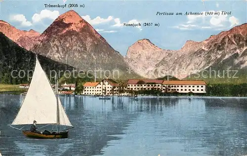 AK / Ansichtskarte Pertisau Achensee Segelboot Blick ueber den See Tristenkopf Alpen Kat. Eben am Achensee