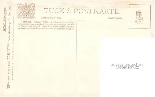 AK / Ansichtskarte Verlag Tucks Oilette Nr. 761 Hamburg Kaiser Wilhelm Denkmal Charles E. Flower  Kat. Verlage