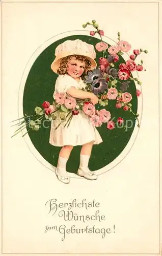 AK / Ansichtskarte Geburtstag Kind Hutmode Blumen Litho  Kat. Greetings