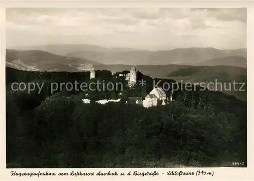 AK / Ansichtskarte Auerbach Bergstrasse Schlossruine Fliegeraufnahme Kat. Bensheim