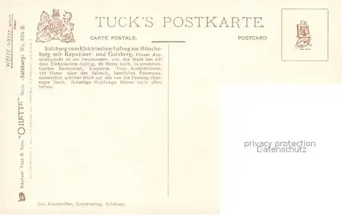 AK / Ansichtskarte Verlag Tucks Oilette Nr. 625 B Salzburg vom Moenchsberg Kapuziner  und Gaisberg Kat. Verlage