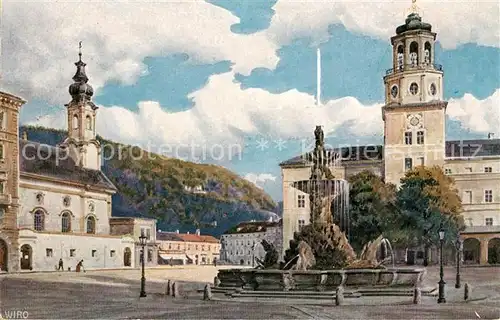 AK / Ansichtskarte Verlag Wiedemann WIRO Nr. 2378 B Salzburg Residenzplatz Hofbrunnen Glockenspiel Kat. Verlage