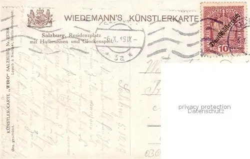 AK / Ansichtskarte Verlag Wiedemann WIRO Nr. 2378 B Salzburg Residenzplatz Hofbrunnen Glockenspiel Kat. Verlage
