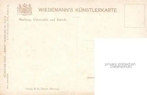 AK / Ansichtskarte Verlag Wiedemann WIRO Nr. 2211 B Marburg Universitaet Schloss Kat. Verlage