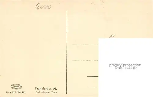 AK / Ansichtskarte Strassenbahn Frankfurt am Main Eschenheimer Turm Kat. Strassenbahn
